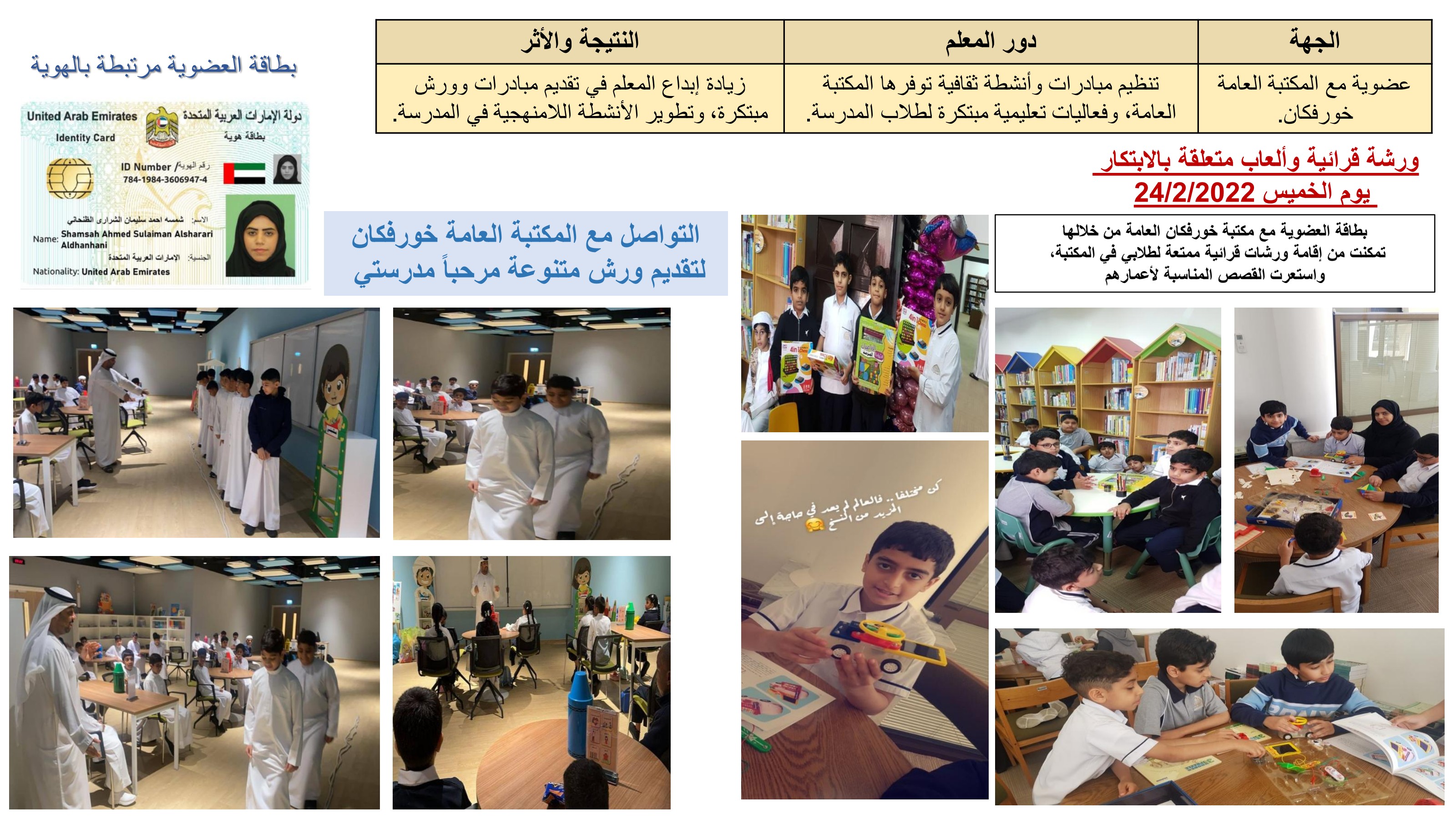 ورشة قرائية وألعاب متعلقة بالابتكار – مكتبة خورفكان العامة
